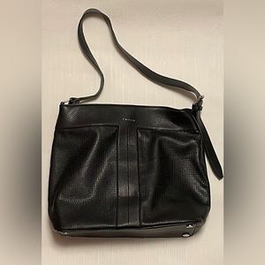 TAHARI Black Crossbody Top Handle Bag Faux Vegan Leather Purse 12”x12”
